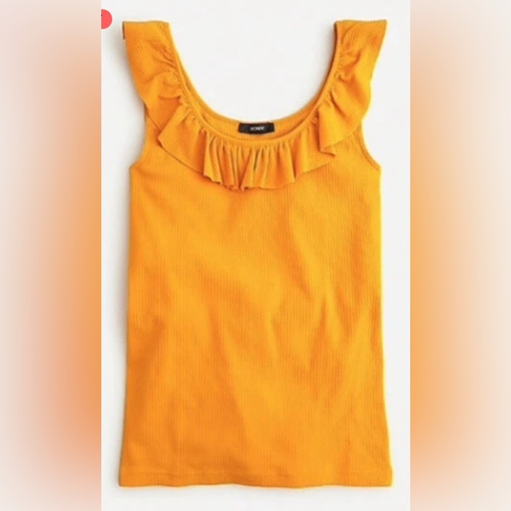 J Crew Ribbed Ruffle Tank Top in Marigold Yellow Orange Size Small - Picture 2 of 6